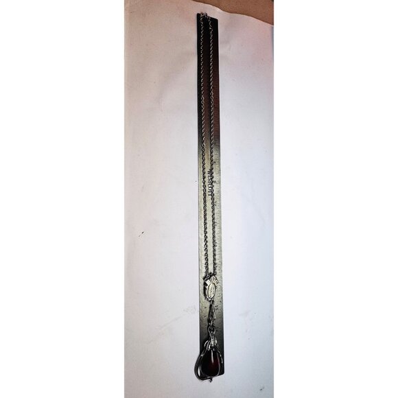 Estate Sterling Silver 925 Necklace w/ Large Amber Art Nouveau Pendant 26” - Picture 8 of 11